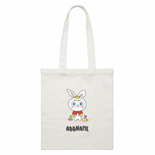 Cool Cute Animals Rabbit Rabbit With Crown Addname White Canvas Bag