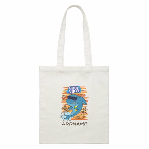 Cool Cute Sea Animals Good Vibes Addname White Canvas Bag