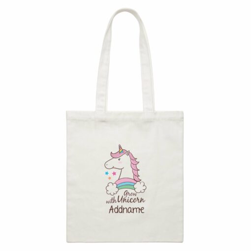 Cool Cute Unicorn Grow With Unicorn Addname White Canvas Bag