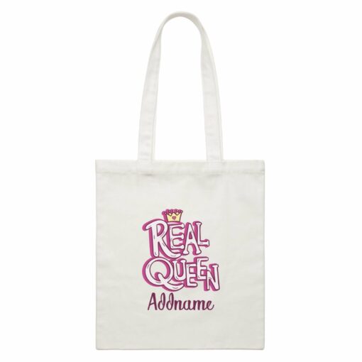 Cool Cute Words Real Queen Addname White Canvas Bag