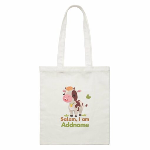 Cow Salam I Am Addname White White Canvas Bag