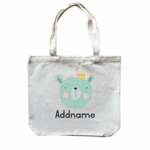 Crown Animal Green Bear with Blush Addname Canvas Bag