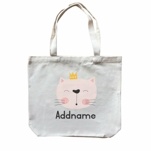 Crown Animal Pink Cat with Pink Blush and Whiskers Addname Canvas Bag