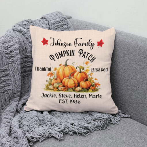 Custom Family Name Pumpkin Patch Pillow, Thanksgiving Pillows And Decor For Fall – Best Personalized Gifts For Everyone