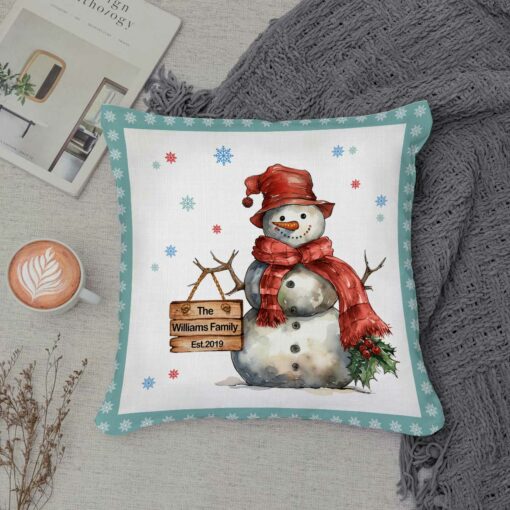 Custom Family Name Snowman Christmas Pillow, Personalized Christmas Gift For Family, Christmas Pillow Decoration – Best Personalized Gifts For Everyone