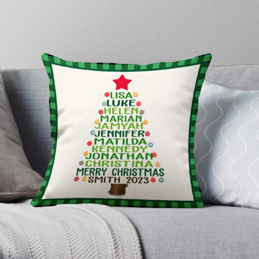 Custom Family Names Christmas Tree Pillow, Personalized Family Name Gifts, Family Christmas Decorative Pillows – Best Personalized Gifts For Everyone