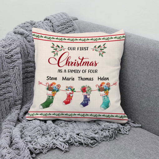 Custom First Christmas As A Family Of 4 Pillow, Parents With 2 Children Gift, 2nd Child Baby’s First Christmas Pillow – Best Personalized Gifts For Everyone