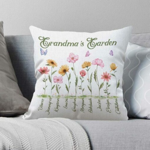 Custom Grandma’s Garden Pillow With Grandkids Names, Grandma Mothers Day Gifts, Birthday Gift For Grandma From Grandkids