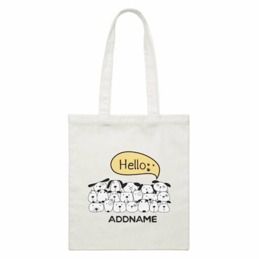 Cute Animals And Friends Series Hello Dogs Group Addname White Canvas Bag