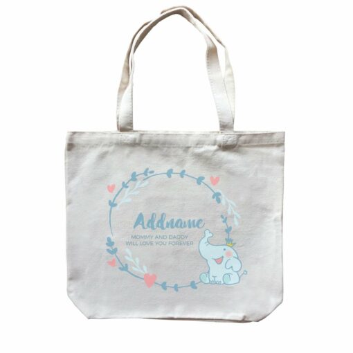 Cute Baby Blue Elephant Prince Personalizable with Name and Text Canvas Bag