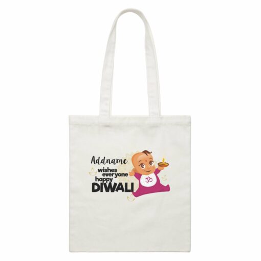 Cute Baby Wishes Everyone Happy Diwali Addname White Canvas Bag