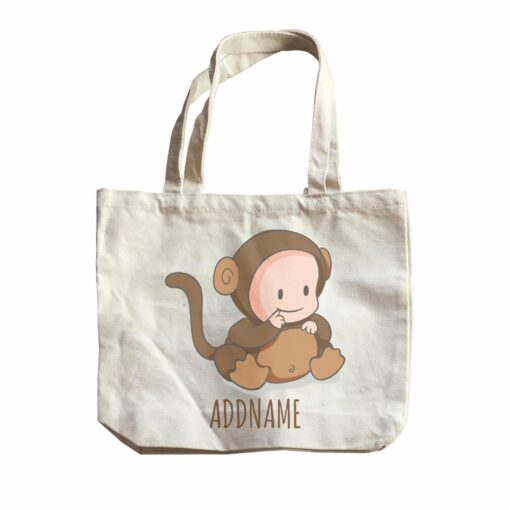 Cute Baby in Brown Monkey Suit Addname Canvas Bag