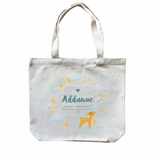 Cute Deer and Rabbit with Star and Moon Elements Personalizable with Name and Text Canvas Bag