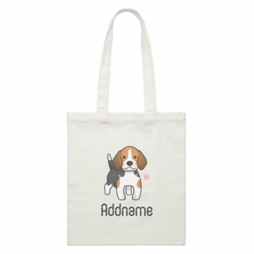 Cute Hand Drawn Style Beagle Addname White Canvas Bag