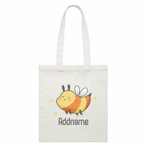 Cute Hand Drawn Style Bee Addname White Canvas Bag