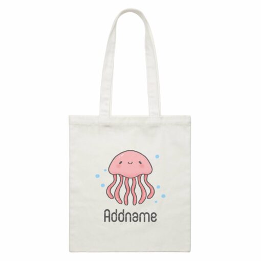 Cute Hand Drawn Style Jellyfish Addname White Canvas Bag