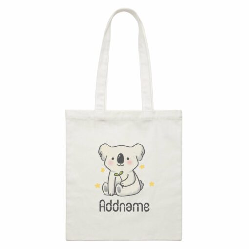 Cute Hand Drawn Style Koala Addname White Canvas Bag