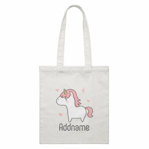 Cute Hand Drawn Style Unicorn Addname White Canvas Bag