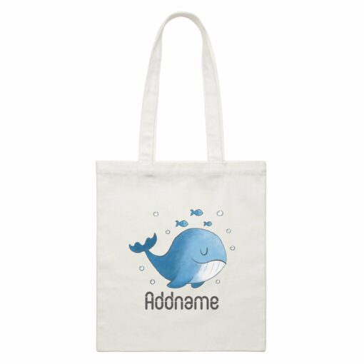 Cute Hand Drawn Style Whale Addname White Canvas Bag