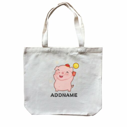 Cute Pig CNY Pig Boy with Red Packet and Happiness Symbol Accessories Canvas Bag