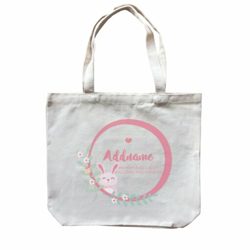 Cute Pink Rabbit in Pink Ring Personalizable with Name and Text Canvas Bag