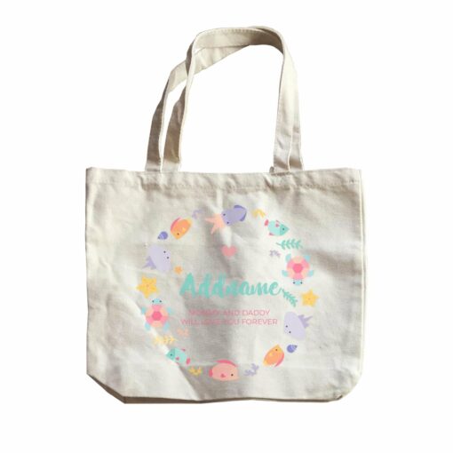 Cute Sea Creatures with Elements Personalizable with Name and Text Canvas Bag