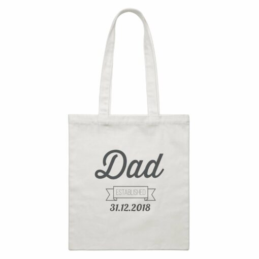 Dad Established Typography With Date White Canvas Bag