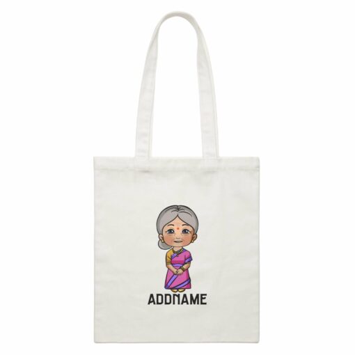 Deepavali Series Chibi Grandma Addname White Canvas Bag