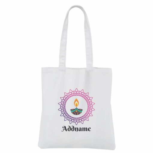 Deepavali Series Diya with Mandala White Canvas Bag