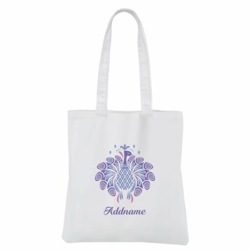 Deepavali Series Geometric Peacock White Canvas Bag