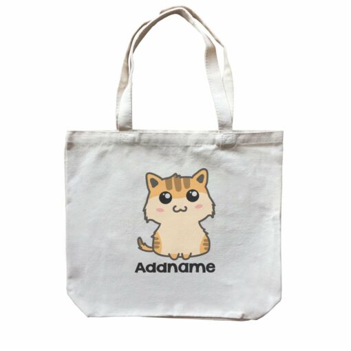 Drawn Adorable Cats Cream & Yellow Addname Canvas Bag