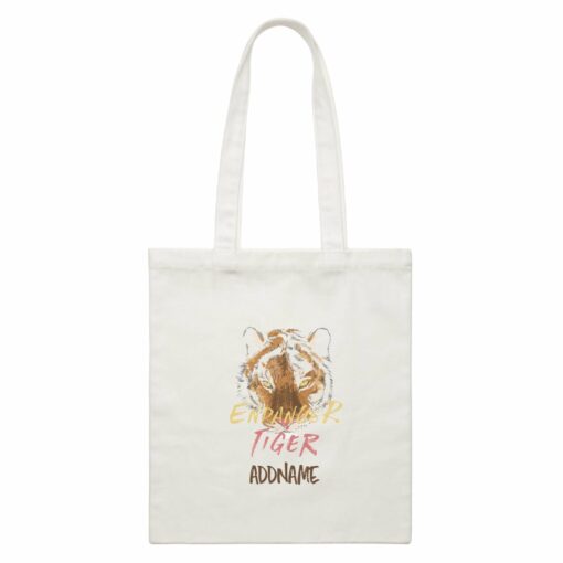 Funny Hand Drawn Animals Endanger Tiger With Addname White Canvas Bag