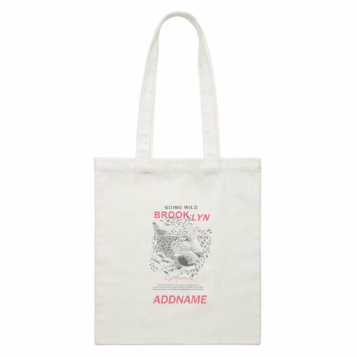 Funny Hand Drawn Animals Going Wild Brooklyn Leopard With Addname White Canvas Bag