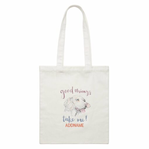 Funny Hand Drawn Animals Golden Retriever Good Thing Take Me! With Addname White Canvas Bag