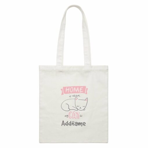Funny Hand Drawn Animals Is Where My Cat Is Cute With Addname White Canvas Bag