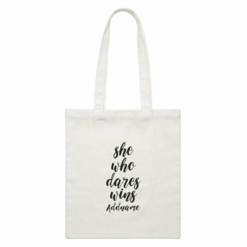 Girl Boss Quotes She Who Dares Wins Addname White Canvas Bag