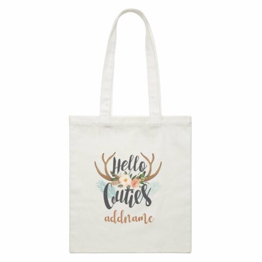 Girl Power Quotes Hello Cuties Deer Antlers With Addnames White Canvas Bag