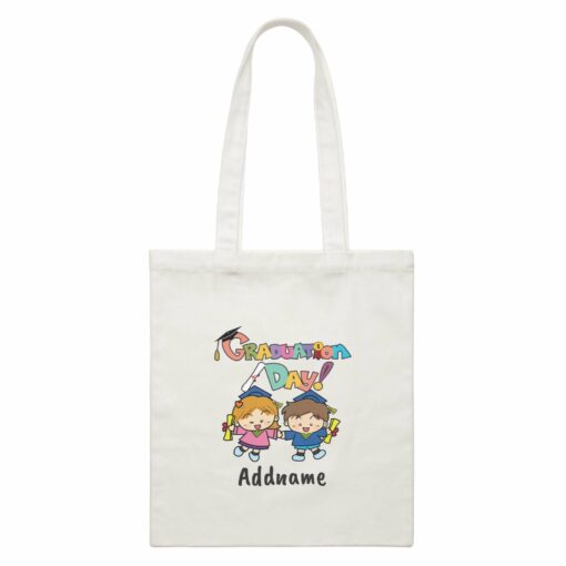 Graduation Series Cute Graduation Day with Little Boy & Little Girl White Canvas Bag