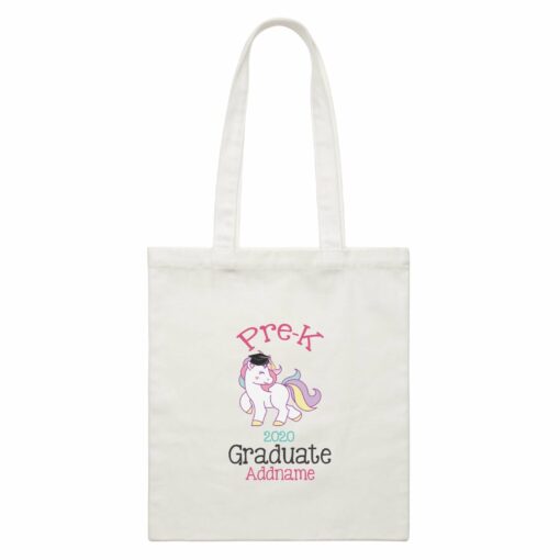 Graduation Series Graduation Unicorn Pre-K White Canvas Bag