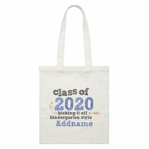 Graduation Series Kicking it off Kindergarten Style White Canvas Bag