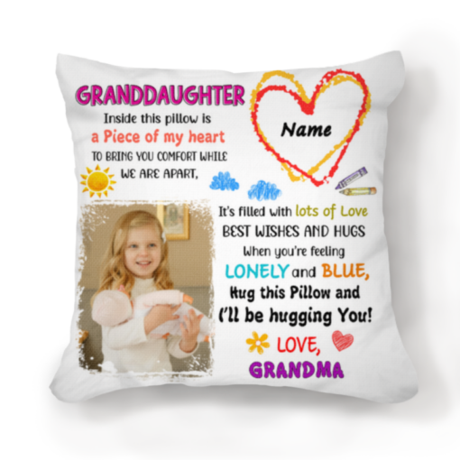 Granddaughter Photo Pillow Personalized, Granddaughter Gifts From Grandma, Inside This Pillow Is A Peace Of My Heart – Best Personalized Gifts For Everyone