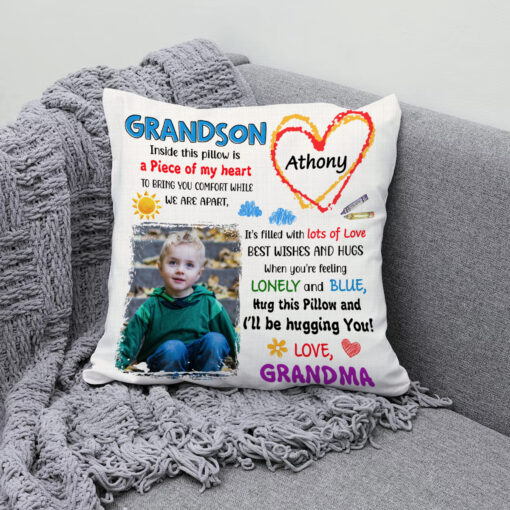 Grandson Photo Pillow Personalized, Grandson Gifts From Grandma, Inside This Pillow Is A Peace Of My Heart Grandson Gifts – Best Personalized Gifts For Everyone