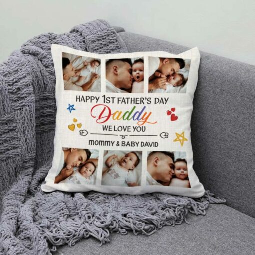 Happy 1st Father’s Day Photo Pillow, Dads First Fathers Day Gift From Wife And Baby, We Love You Daddy Gifts – Best Personalized Gifts For Everyone