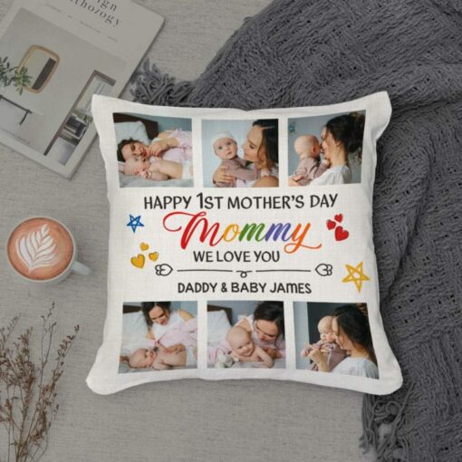 Happy 1st Mother’s Day Photo Pillow, First Mothers Day Gifts From Husband, Mother’s Day For New Moms Pillow – Best Personalized Gifts For Everyone