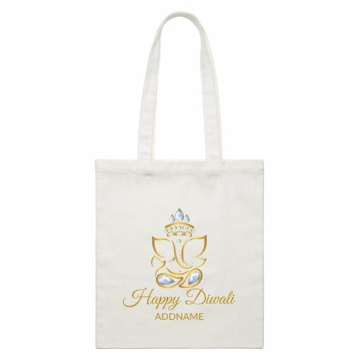 Happy Diwali with Ornamental Ganesha Addname White Canvas Bag