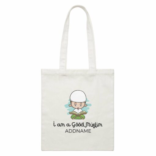 I Am a Good Muslim Man Reading Addname White White Canvas Bag