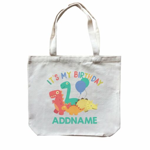 It’s My Birthday Addname with Cute Dinosaurs and Balloons Birthday Theme Canvas Bag