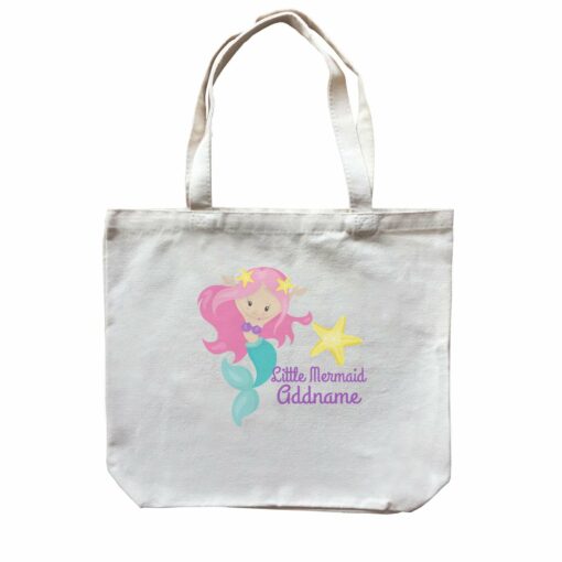 Little Mermaid Celebrating with Starfish Addname Canvas Bag