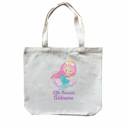 Little Mermaid Sitting Down on Big Seashell Addname Canvas Bag