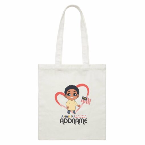 Merdeka Series Anak Malaysia Love Indian Boy Addname White Canvas Bag